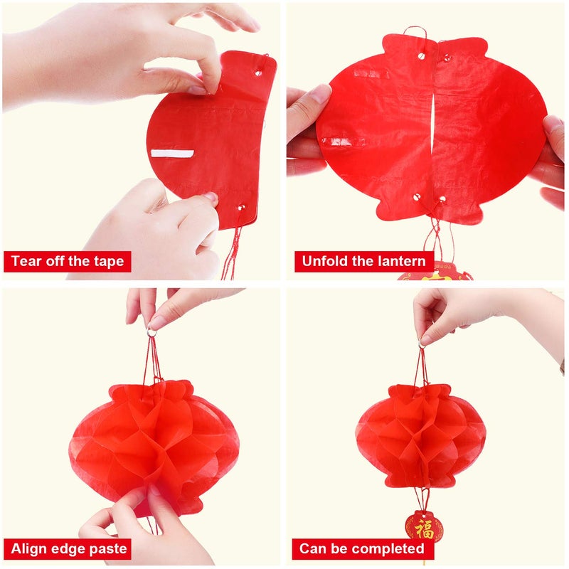 Pangda 30 Pieces Chinese Red Paper Lanterns 2026 Chinese New Year Decorations Hang Lantern Decor for Spring Festival - Image 2